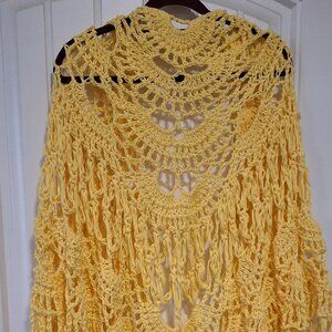 Handmade Crochet Shawl Wrap 100% Cotton – Soft Yellow